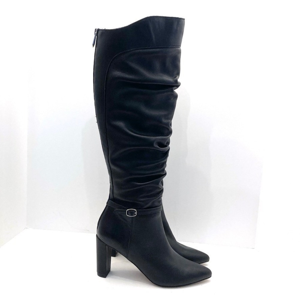 Adrienne Vittadini Niara Black Leather Tall Knee High Boots Womens 7M‎ Heeled